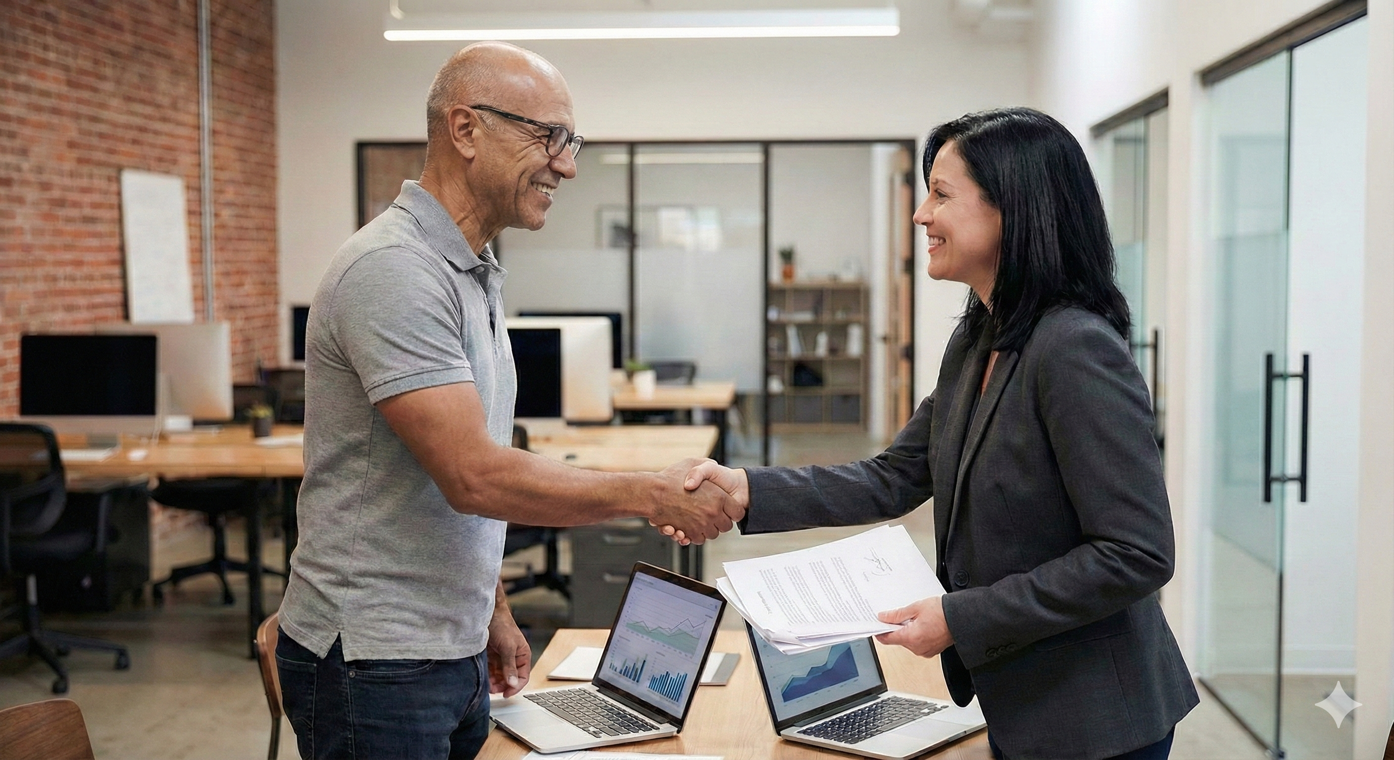 David and Elena in a business meeting